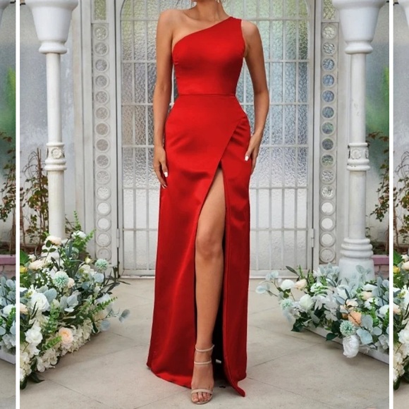 Dresses & Skirts - Red one shoulder satin dress